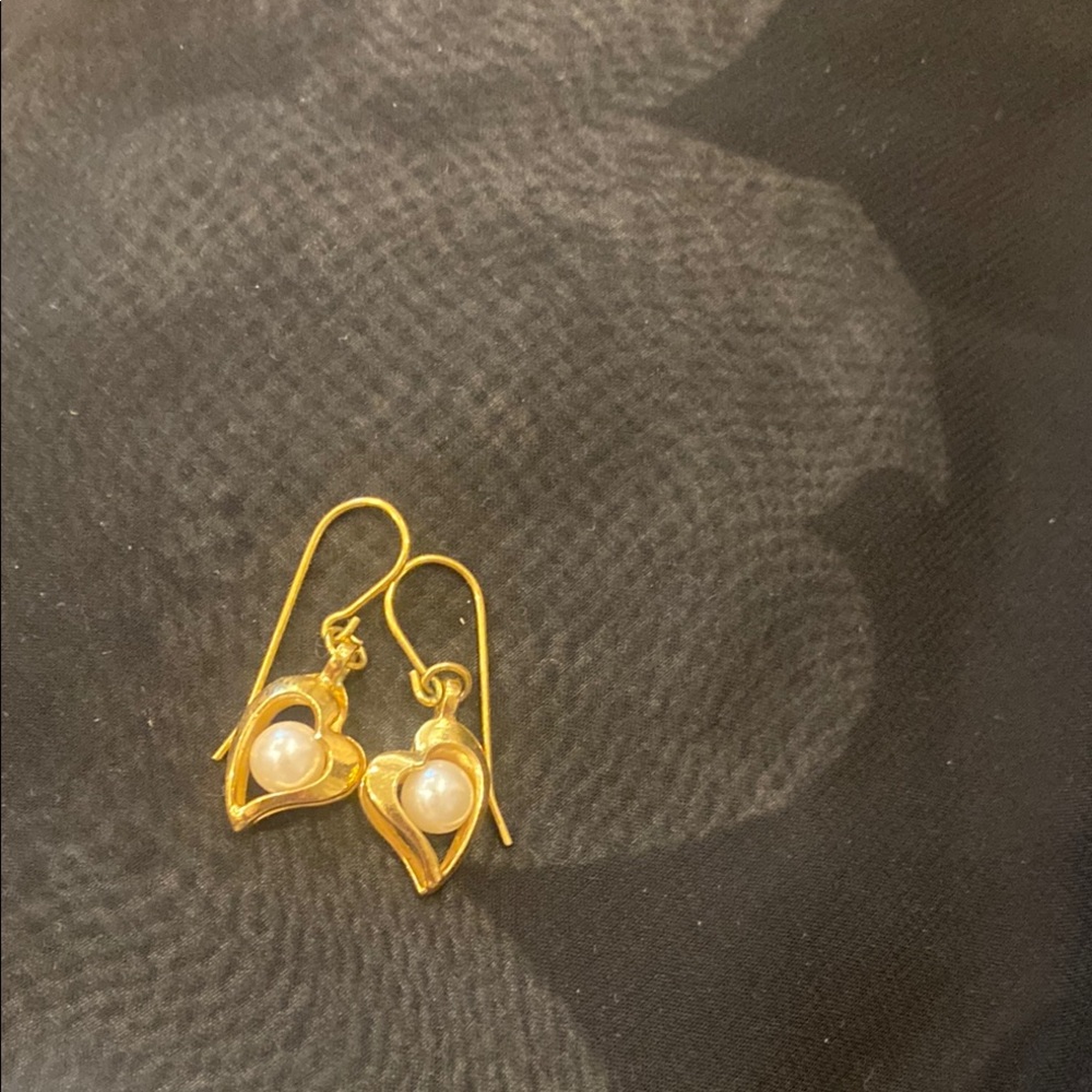 Gold Heart Pearl Earrings